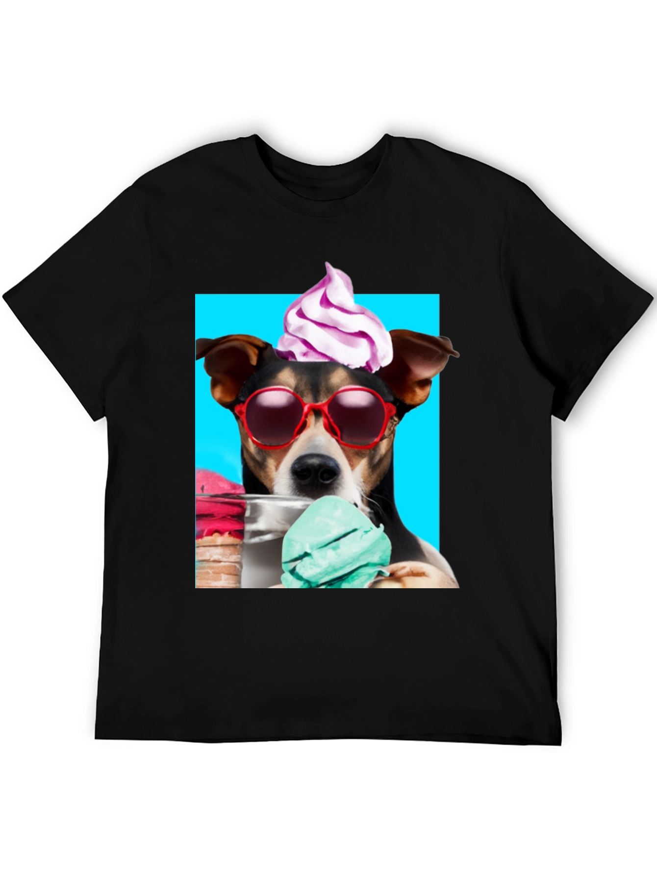 Dog with Ice Cream Black Graphic Tee