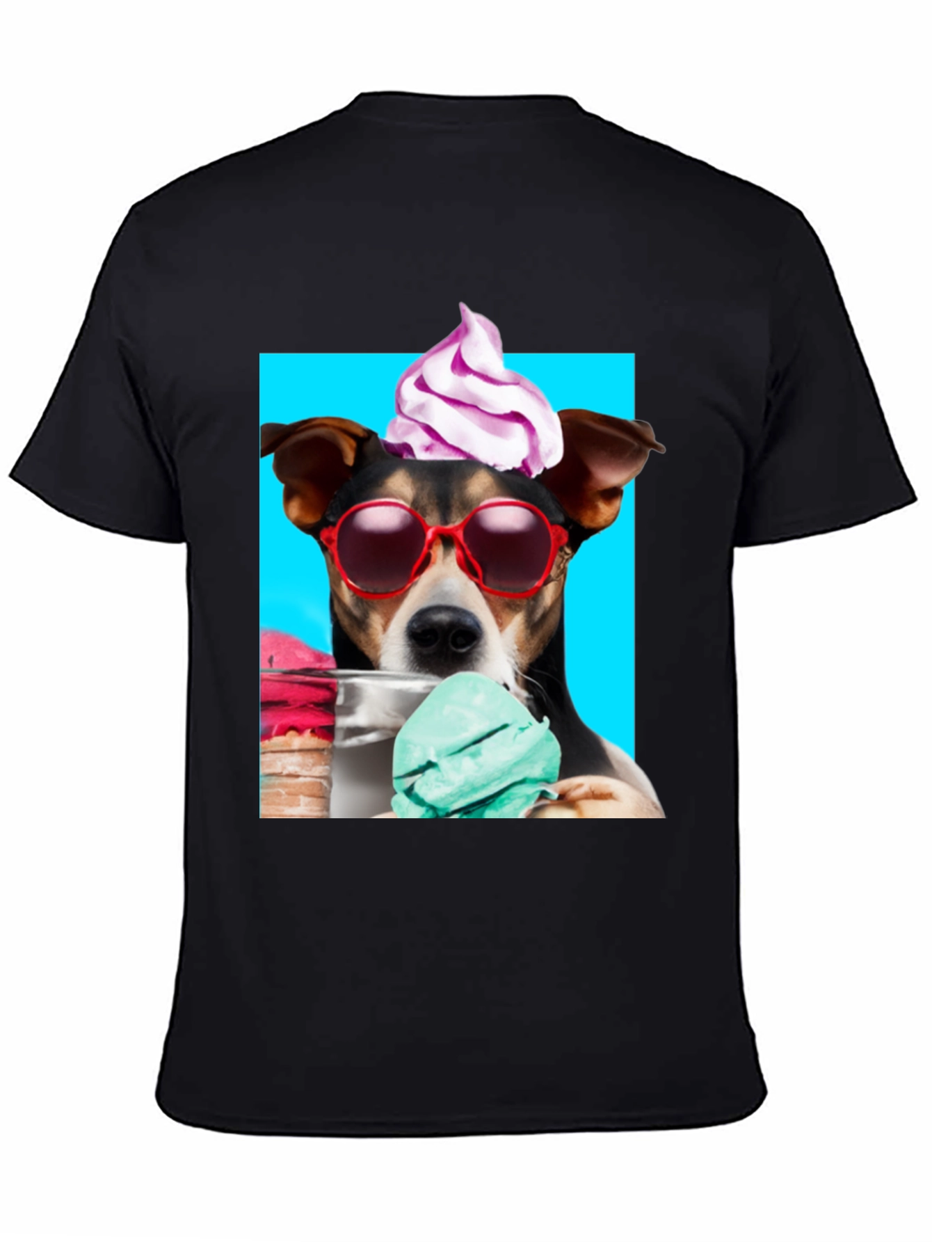 Dog with Ice Cream Black Graphic Tee