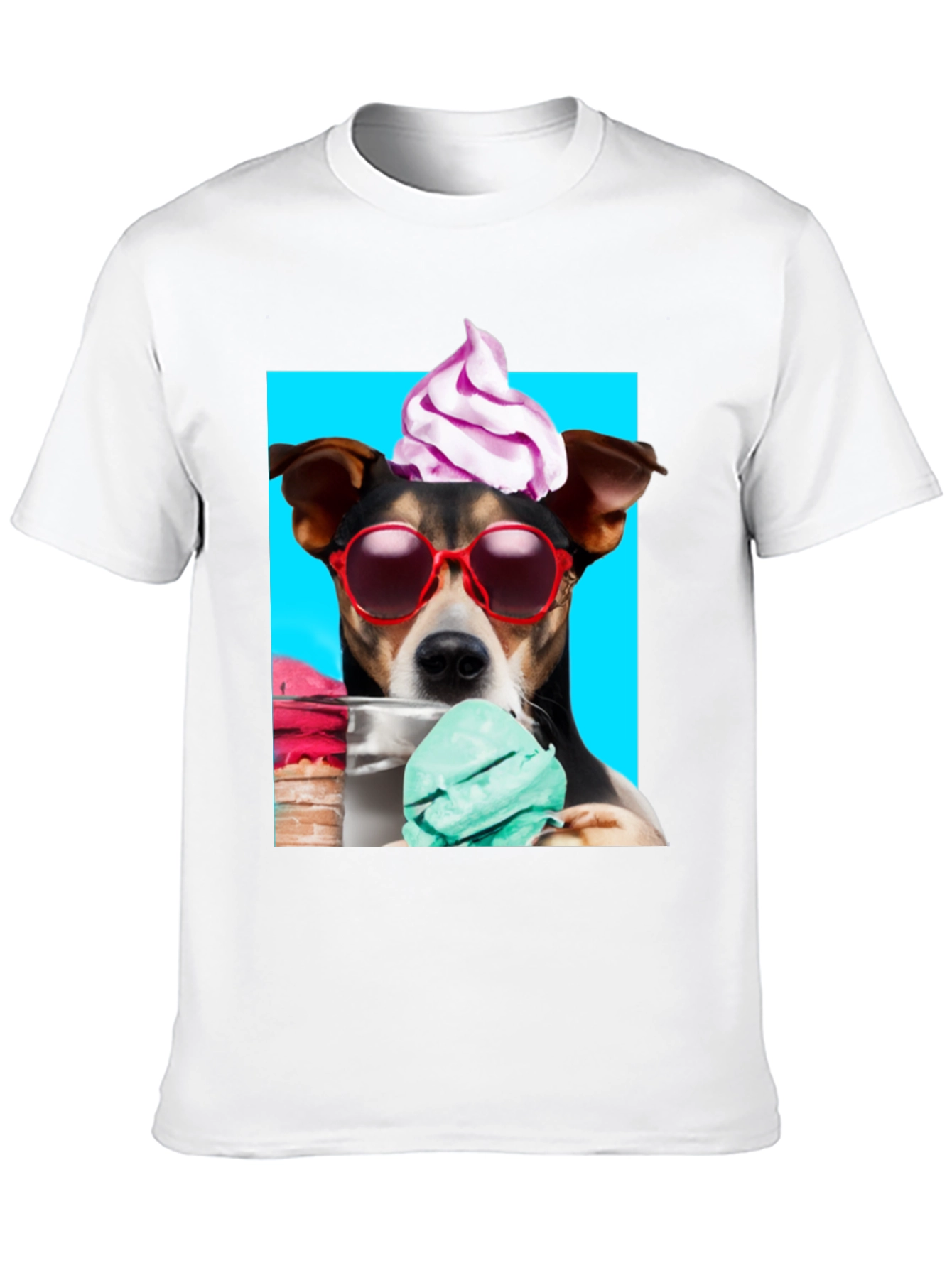 Dog with Ice Cream Black Graphic Tee
