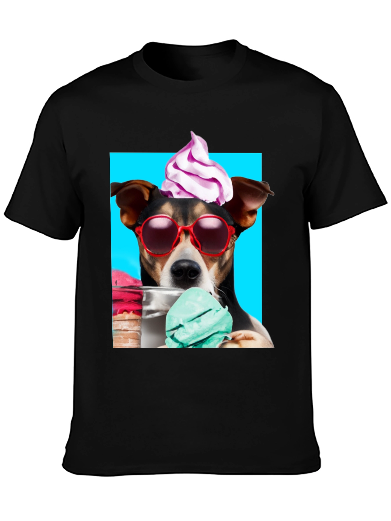 Dog with Ice Cream Black Graphic Tee