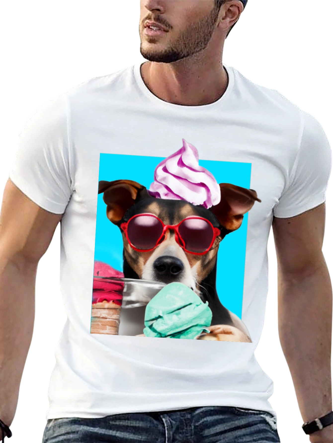 Dog with Ice Cream Black Graphic Tee