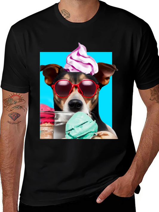 Dog with Ice Cream Black Graphic Tee