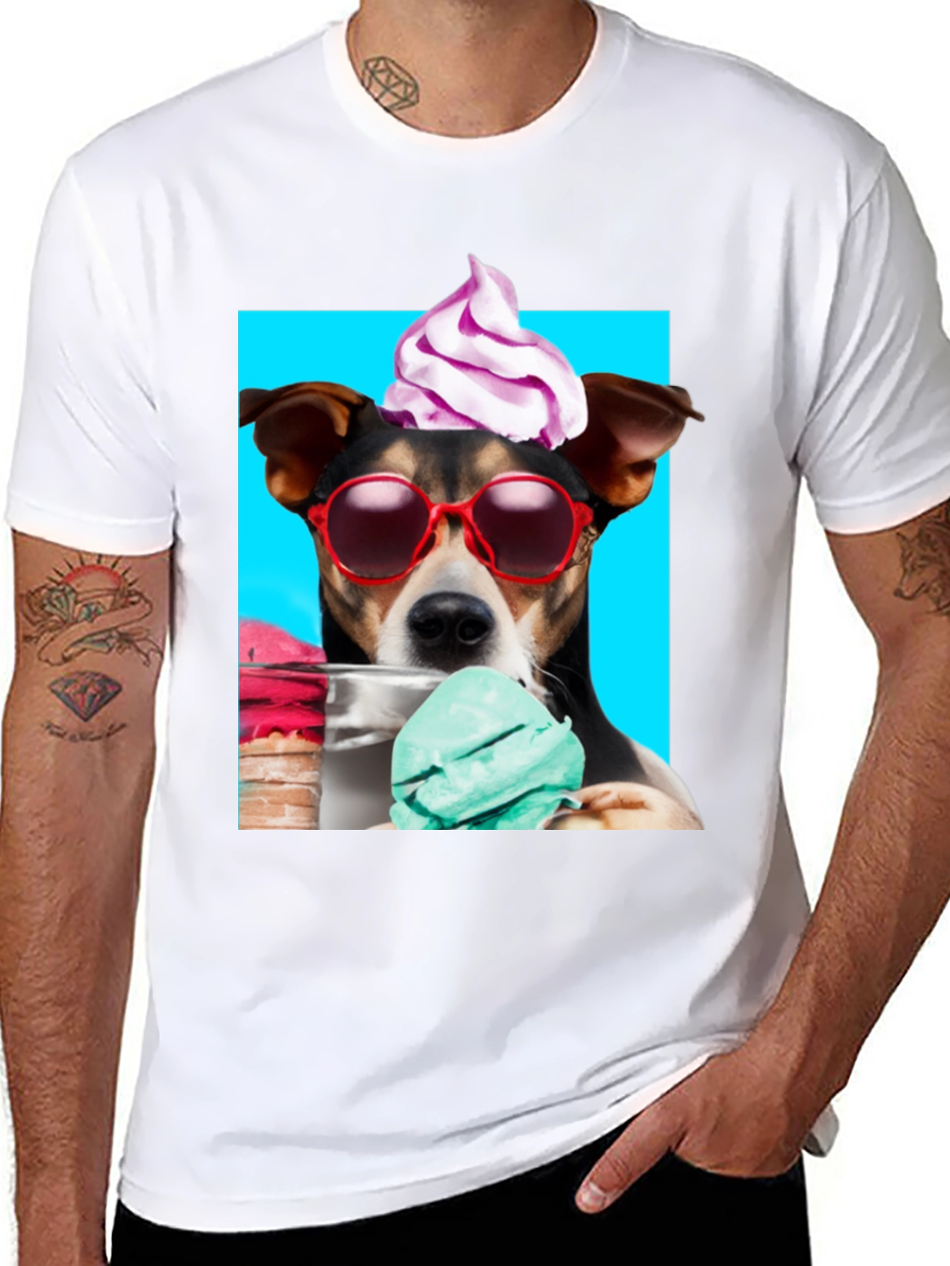 Dog with Ice Cream Black Graphic Tee