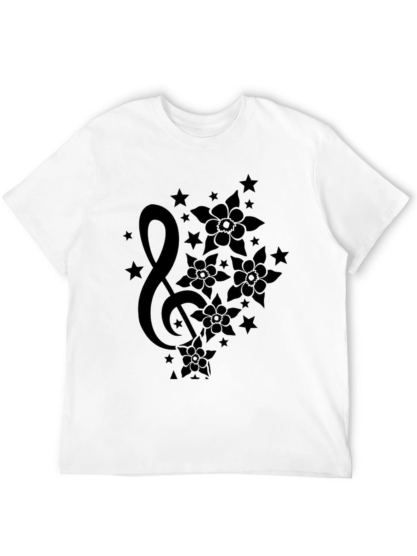 Floral Music T-Shirt - Stylish Black Graphic Tee