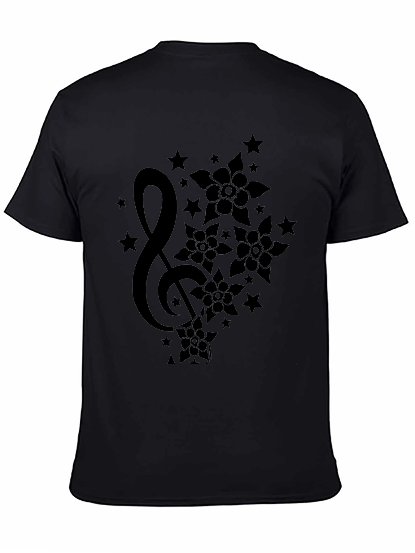 Floral Music T-Shirt - Stylish Black Graphic Tee
