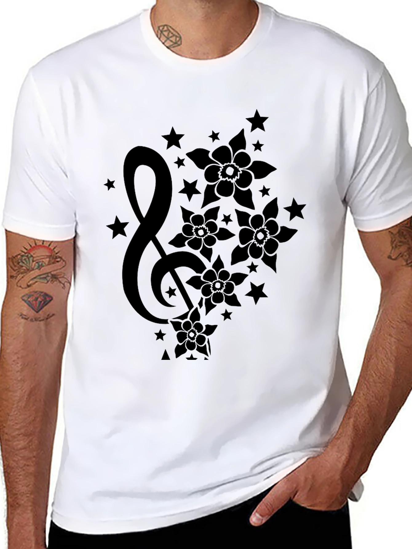 Floral Music T-Shirt - Stylish Black Graphic Tee