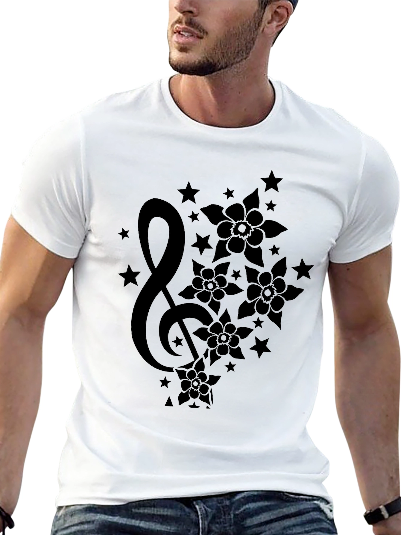 Floral Music T-Shirt - Stylish Black Graphic Tee