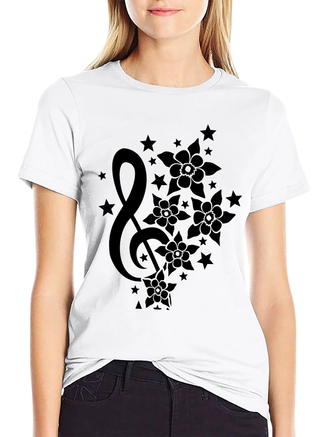Floral Music T-Shirt - Stylish Black Graphic Tee