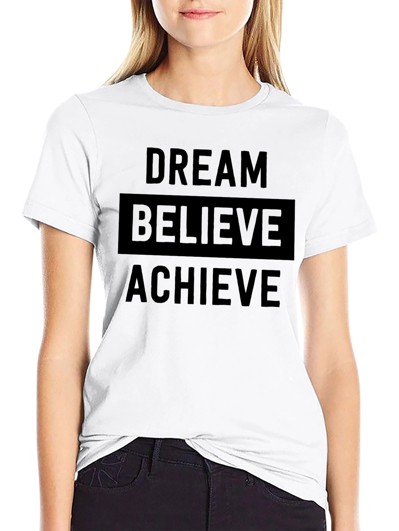 Dream Believe Achieve Mens Black Graphic T-Shirt