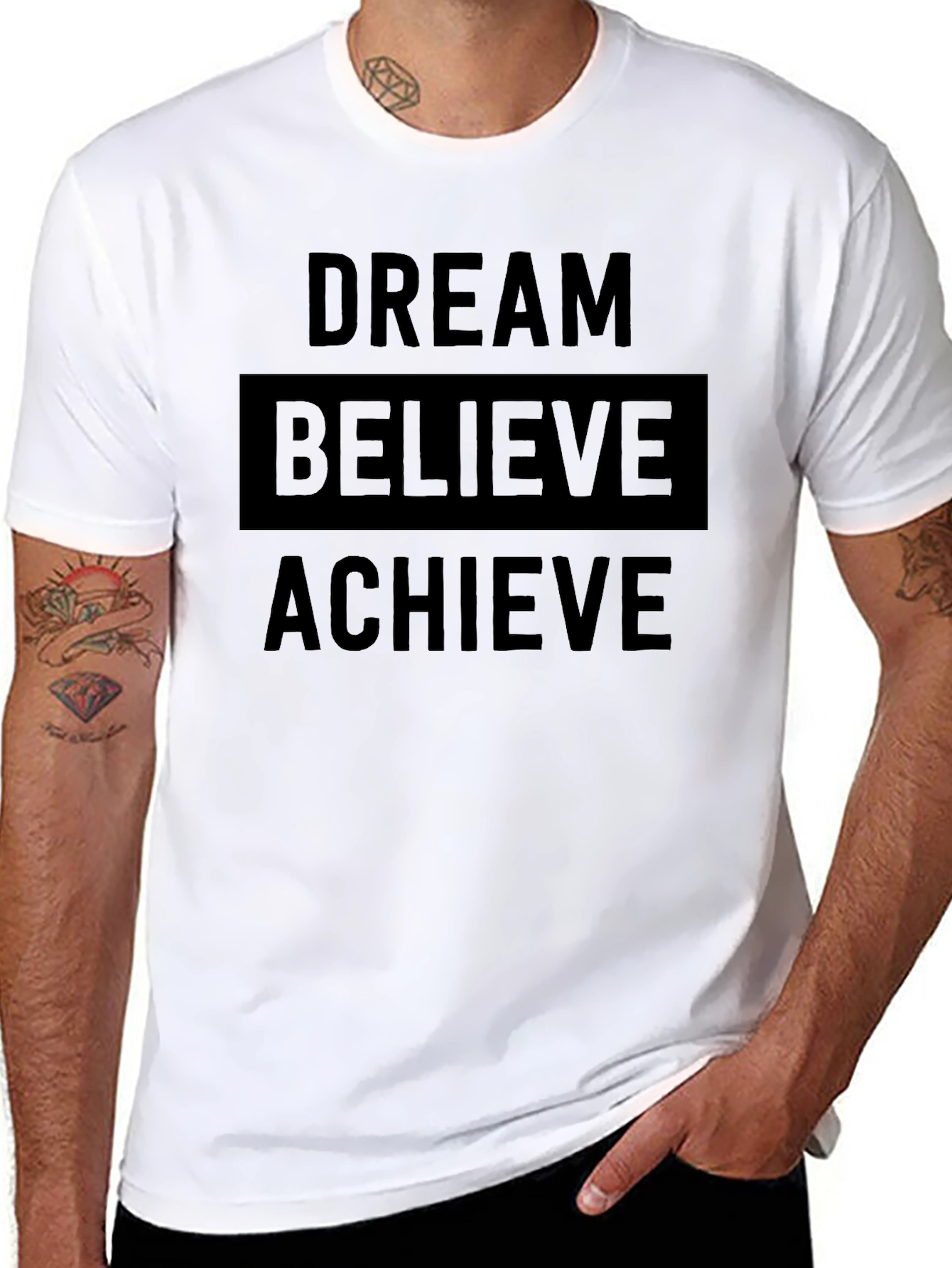 Dream Believe Achieve Mens Black Graphic T-Shirt