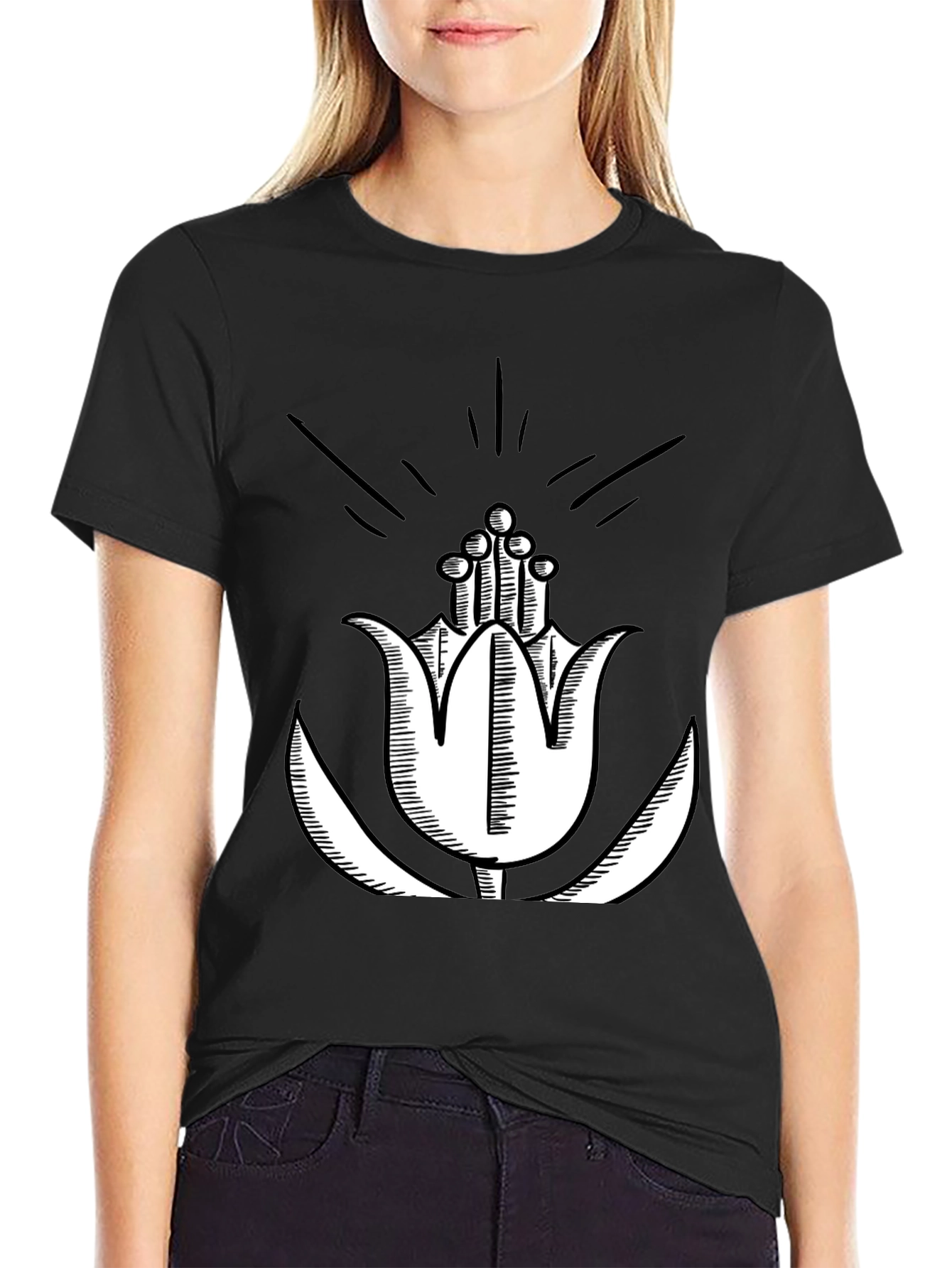 Black T-Shirt with Floral Print