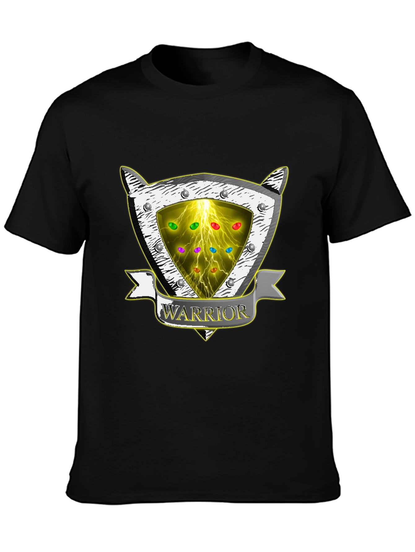 Warrior Shield T-Shirt - Lightning & Gemstone Design