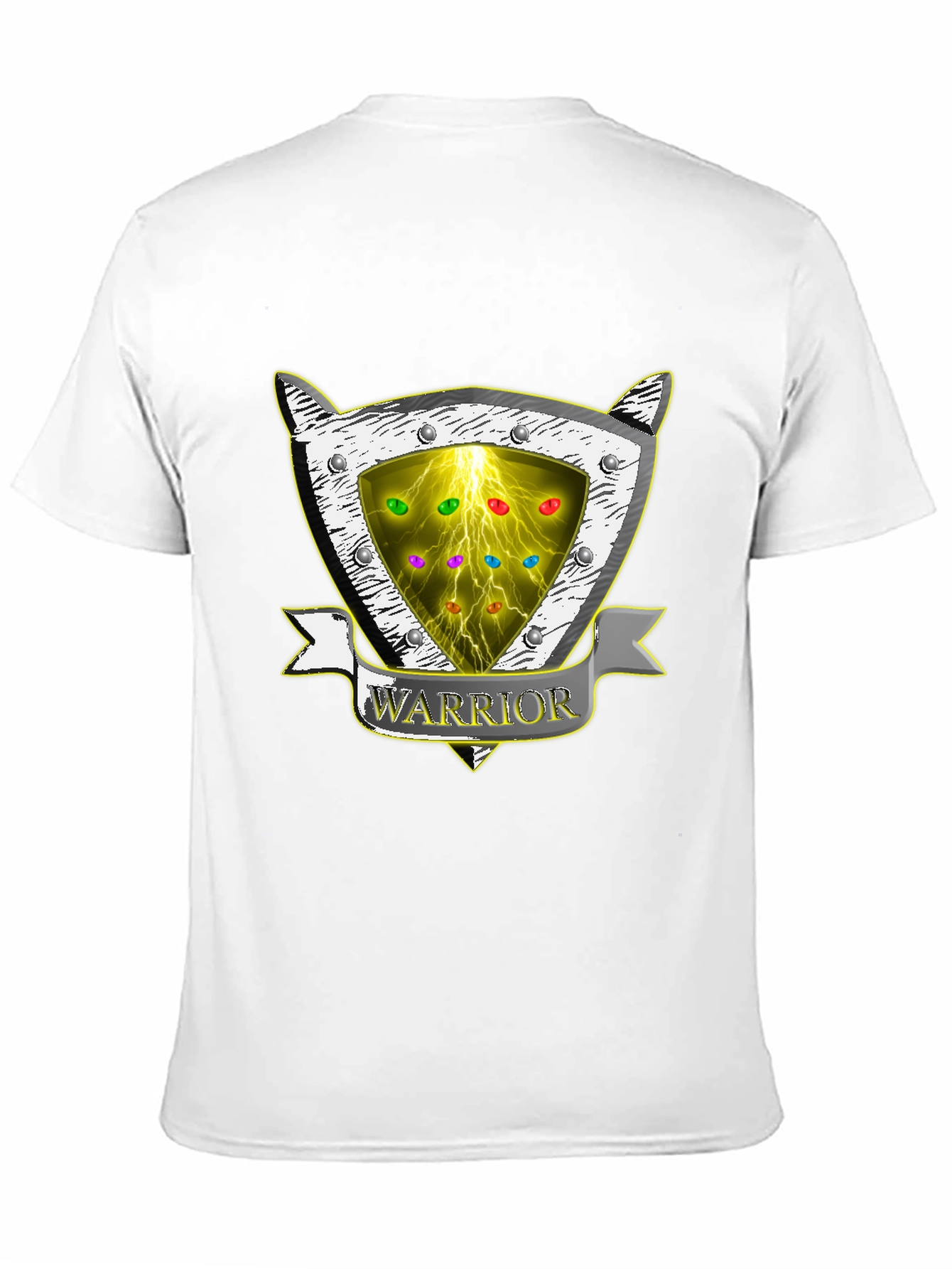 Warrior Shield T-Shirt - Lightning & Gemstone Design
