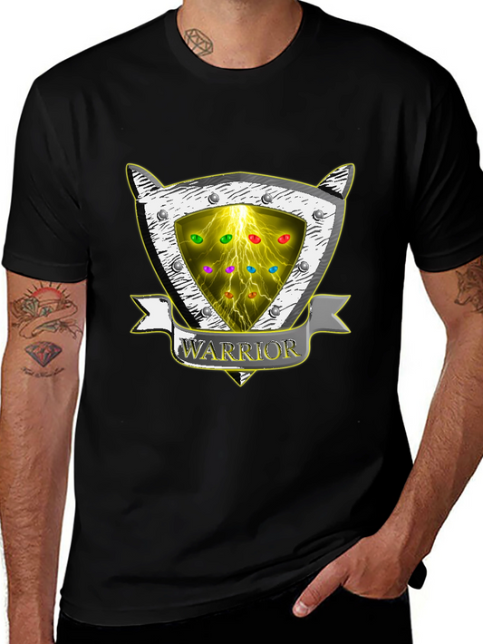 Warrior Shield T-Shirt - Lightning & Gemstone Design