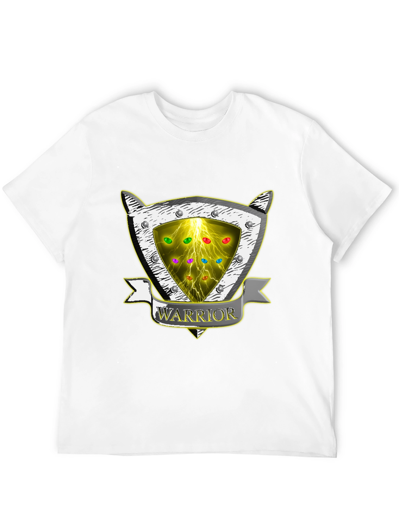 Warrior Shield T-Shirt - Lightning & Gemstone Design