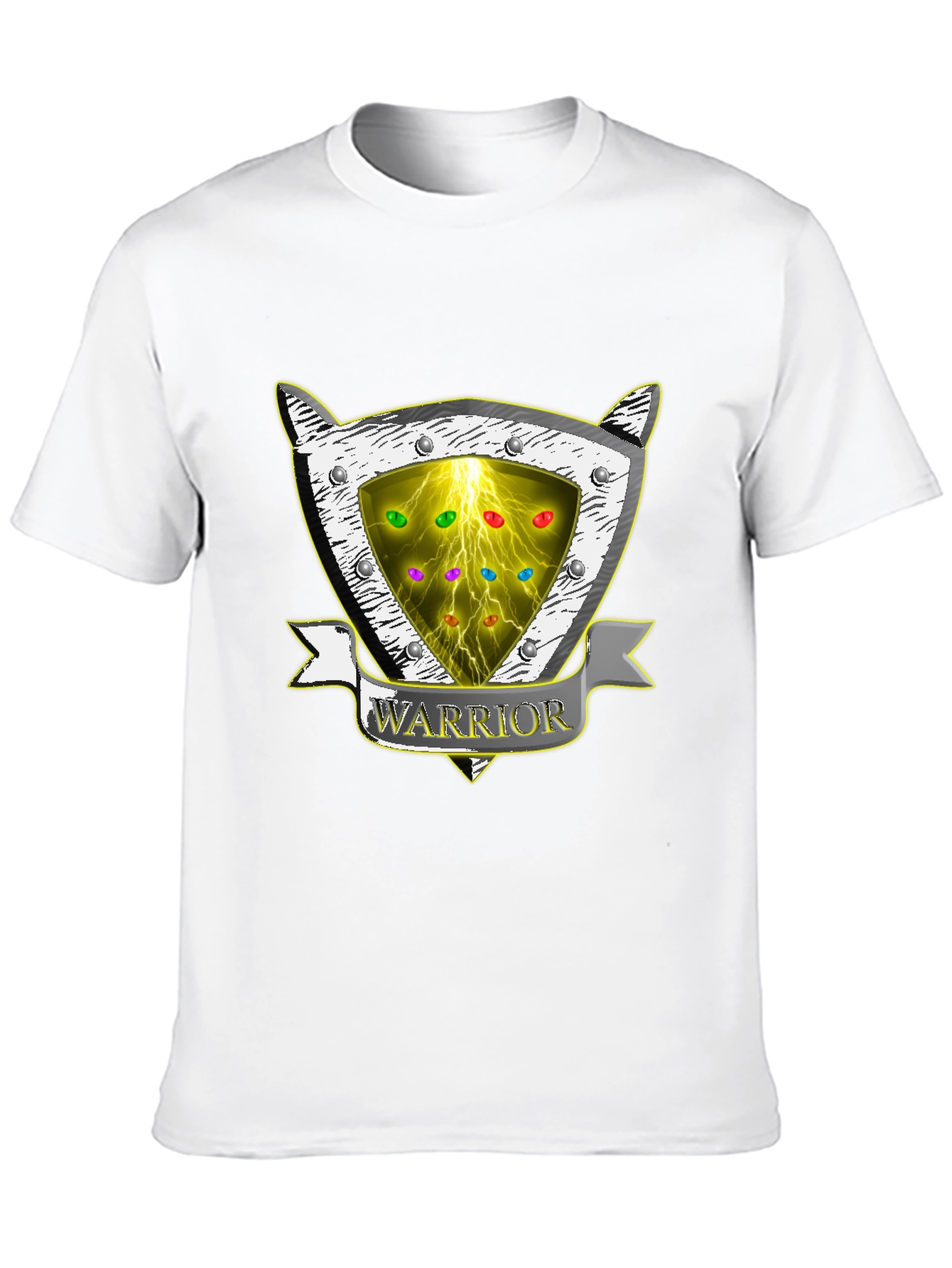 Warrior Shield T-Shirt - Lightning & Gemstone Design