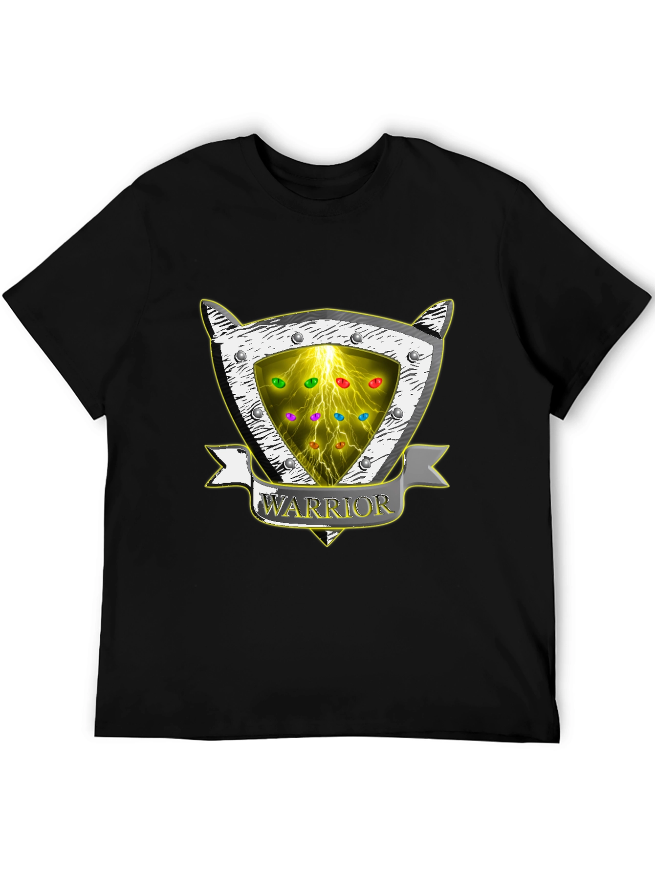 Warrior Shield T-Shirt - Lightning & Gemstone Design