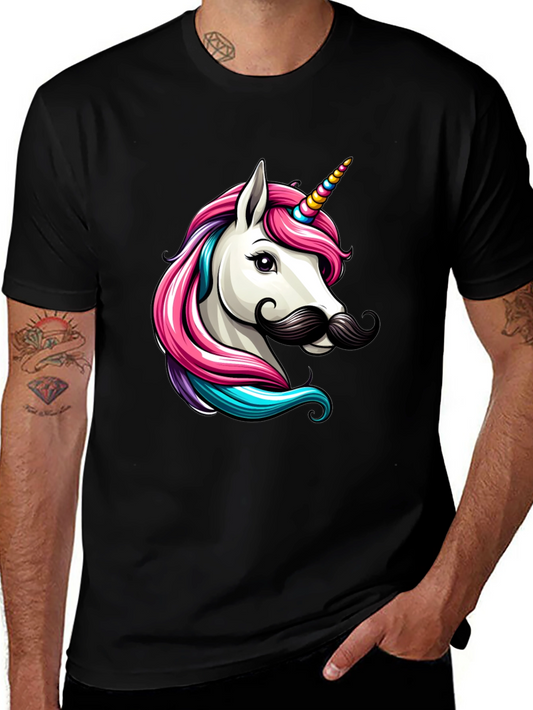 Unicorn Mustache T-Shirt - Black Cotton Graphic Tee