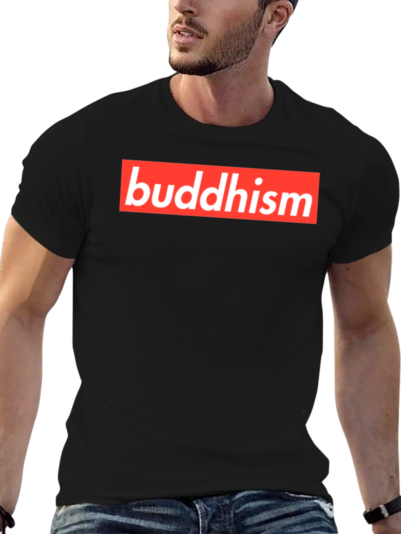 Buddhism Red Box Logo Black T-Shirt