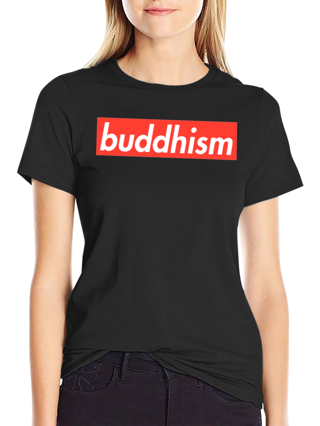 Buddhism Red Box Logo Black T-Shirt