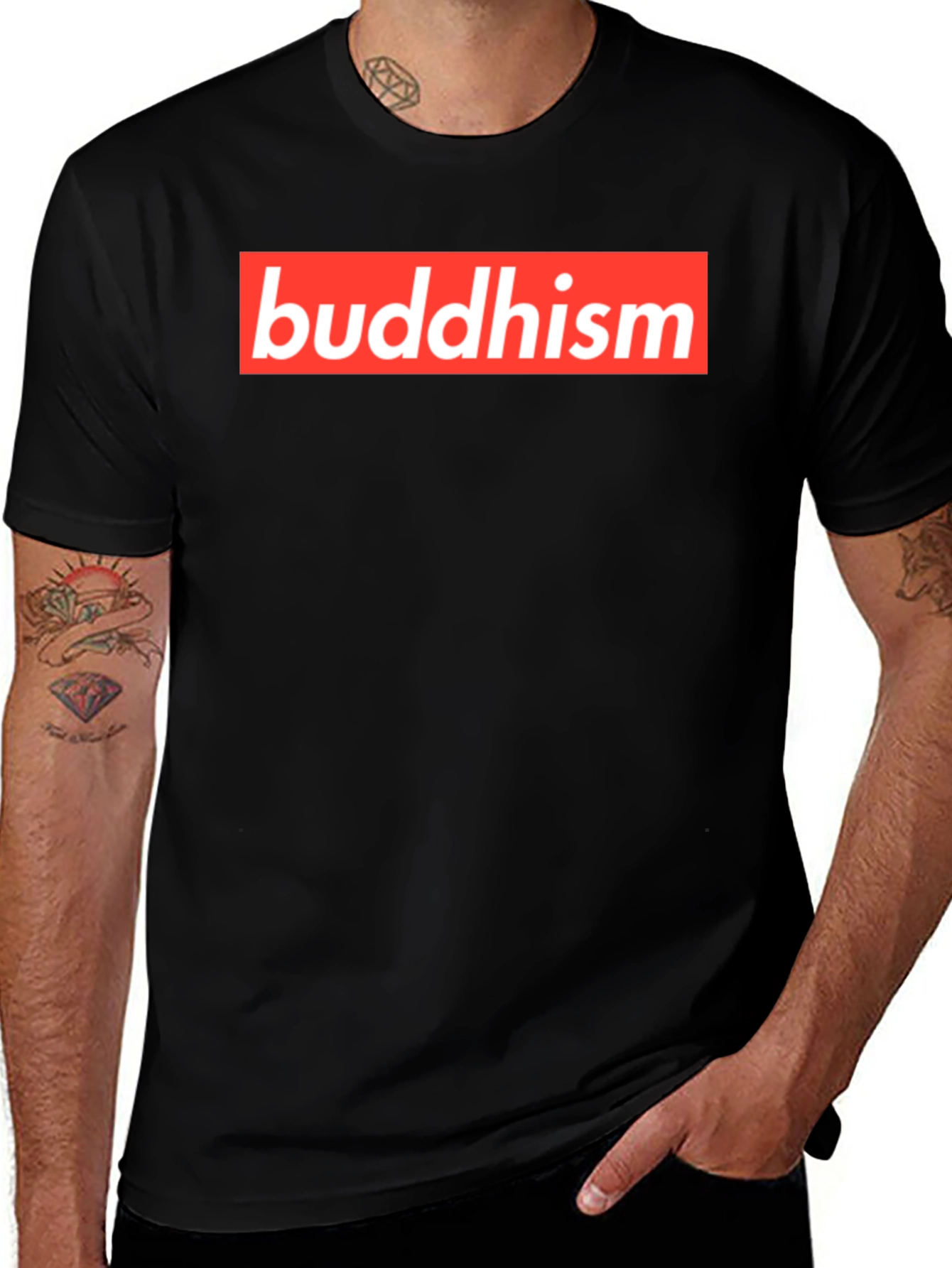 Buddhism Red Box Logo Black T-Shirt