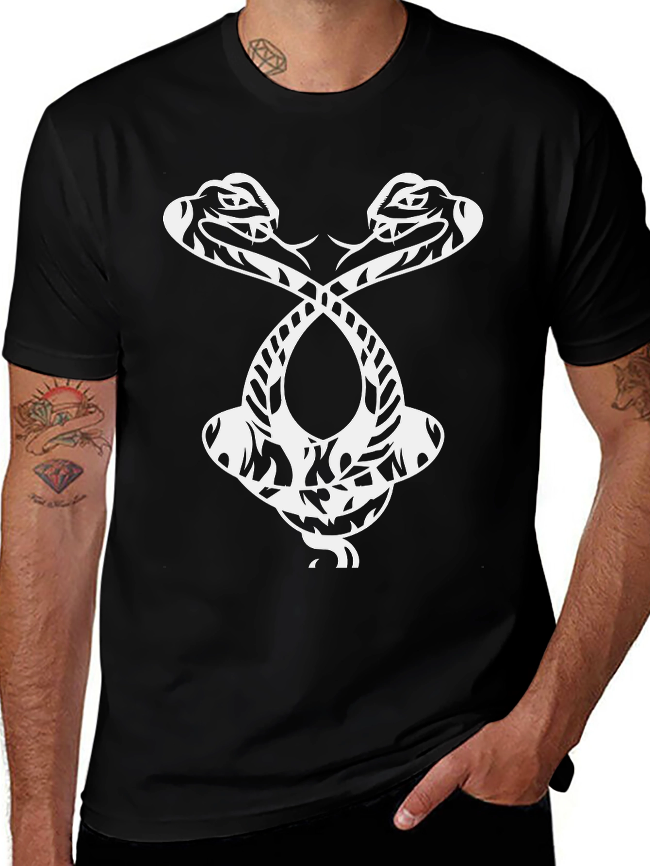 Mens Black T-Shirt with Snake Design