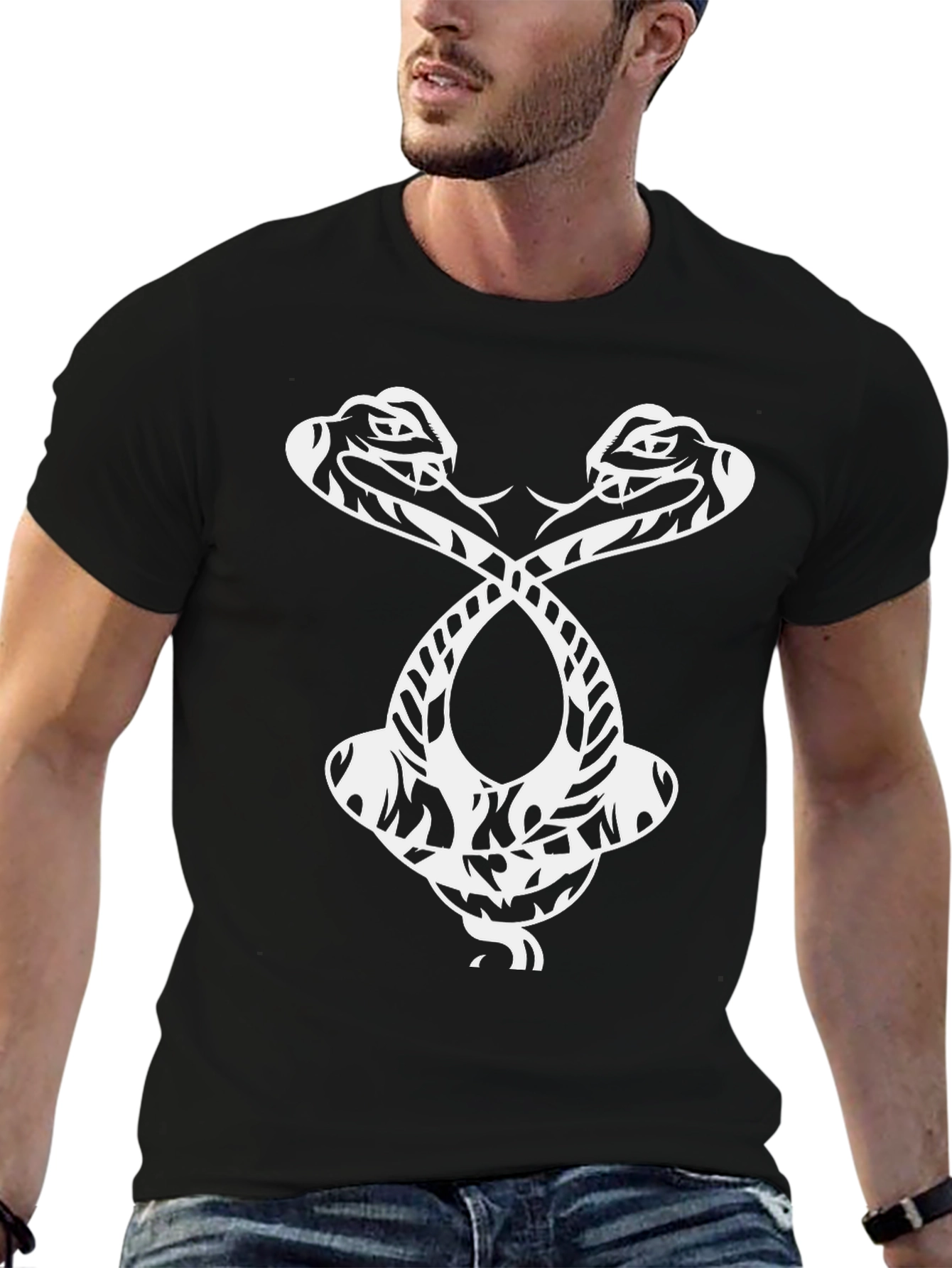 Mens Black T-Shirt with Snake Design