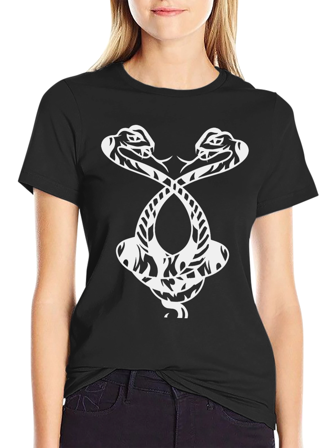 Mens Black T-Shirt with Snake Design
