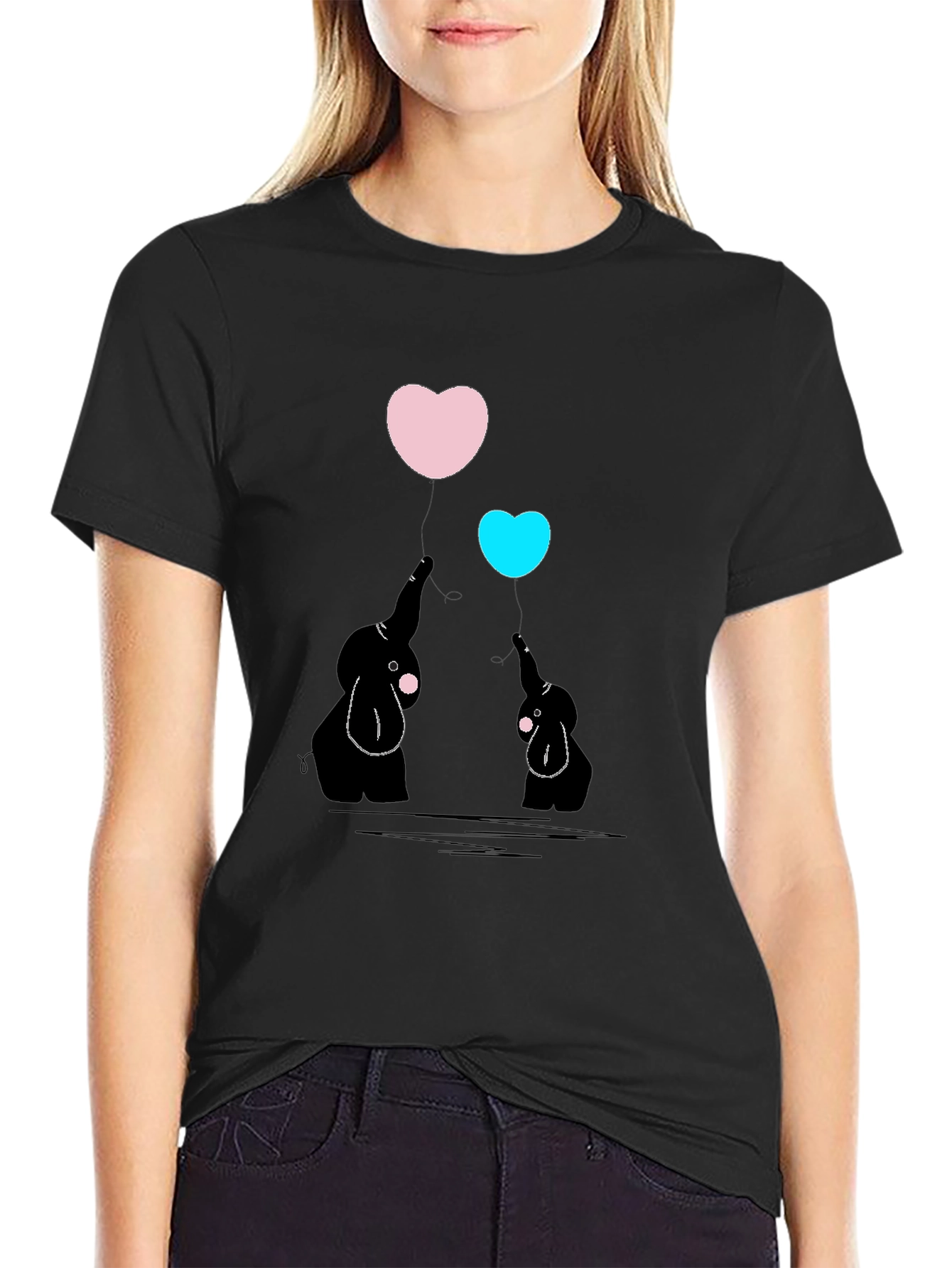 Elephant Heart Balloon Graphic Tee - Black
