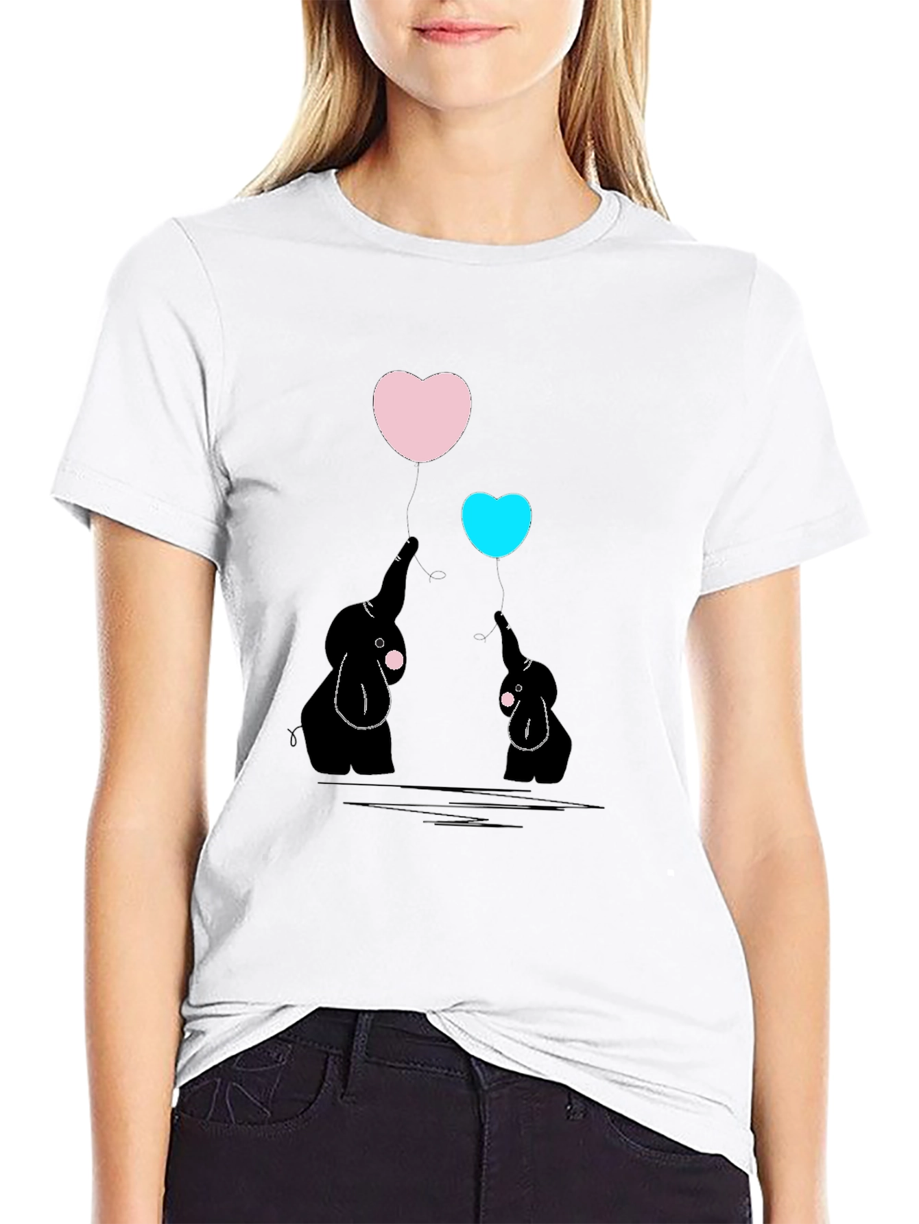 Elephant Heart Balloon Graphic Tee - Black