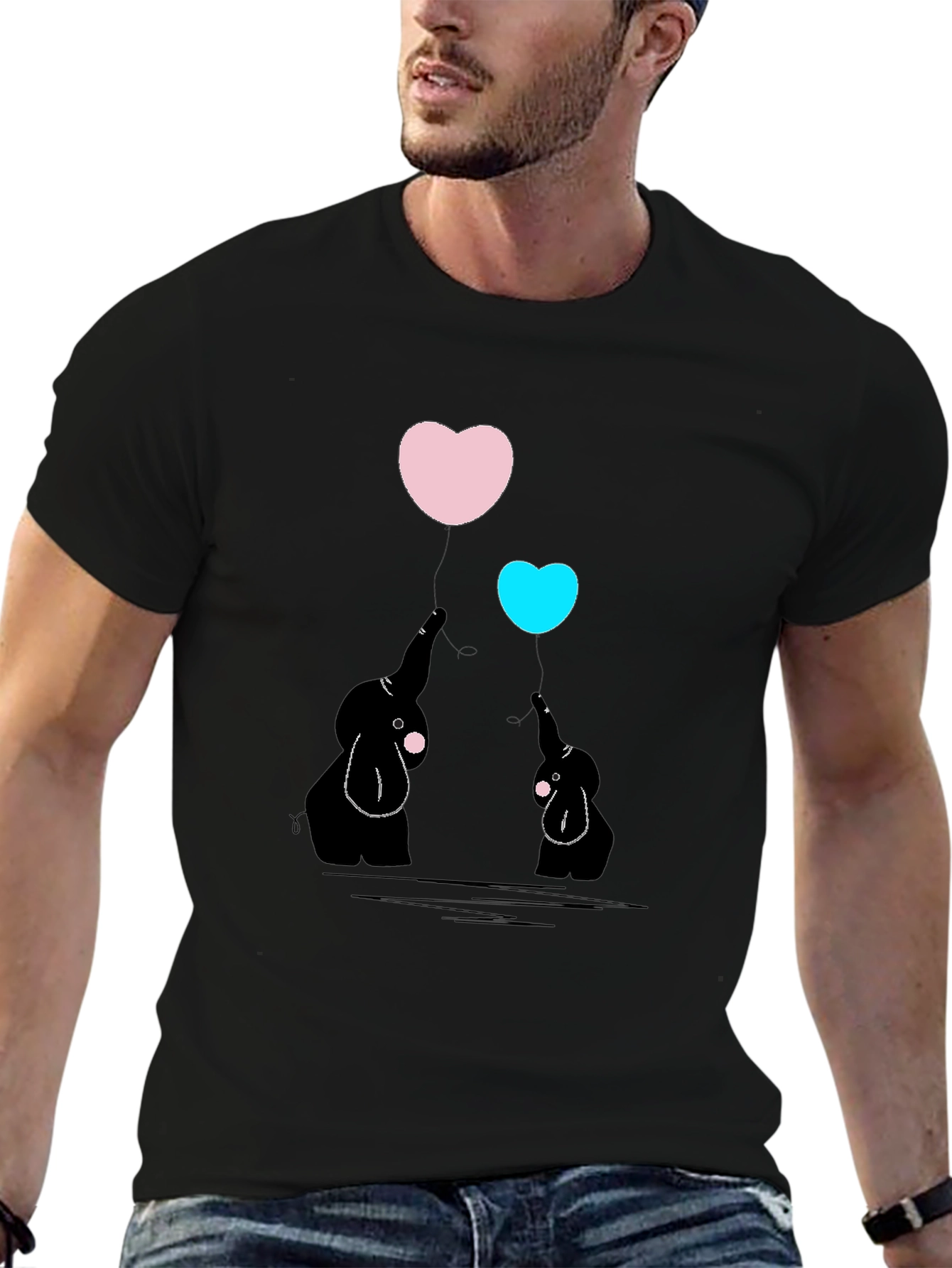 Elephant Heart Balloon Graphic Tee - Black