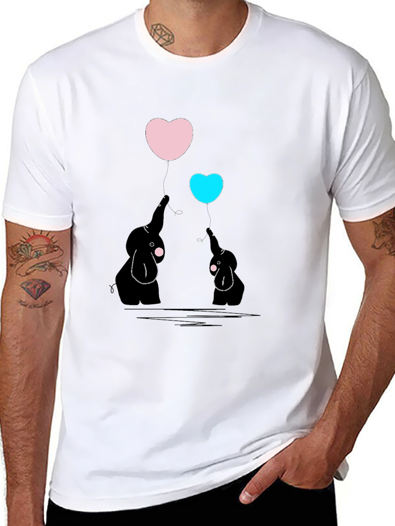 Elephant Heart Balloon Graphic Tee - Black