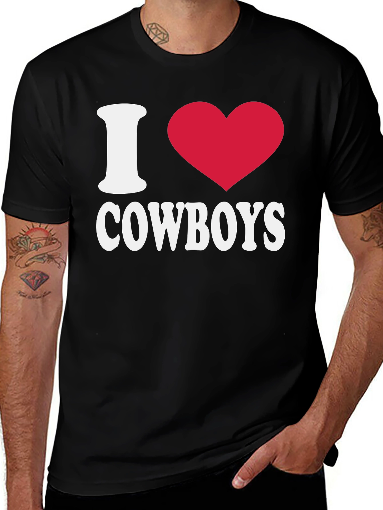I Love Cowboys T-Shirt - Black Cotton Tee