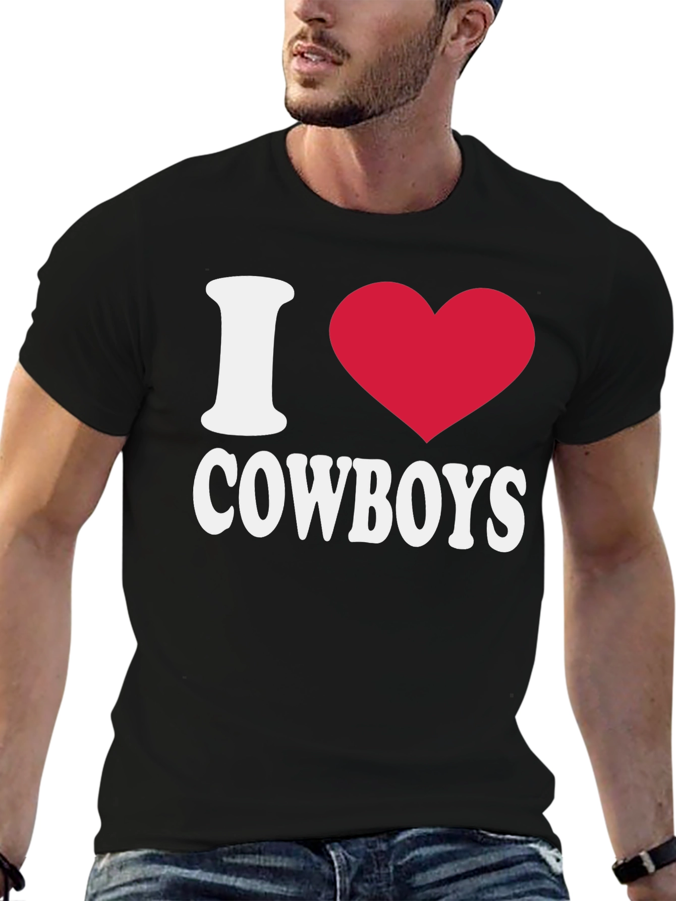 I Love Cowboys T-Shirt - Black Cotton Tee