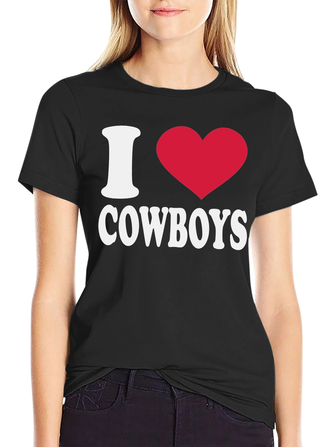 I Love Cowboys T-Shirt - Black Cotton Tee