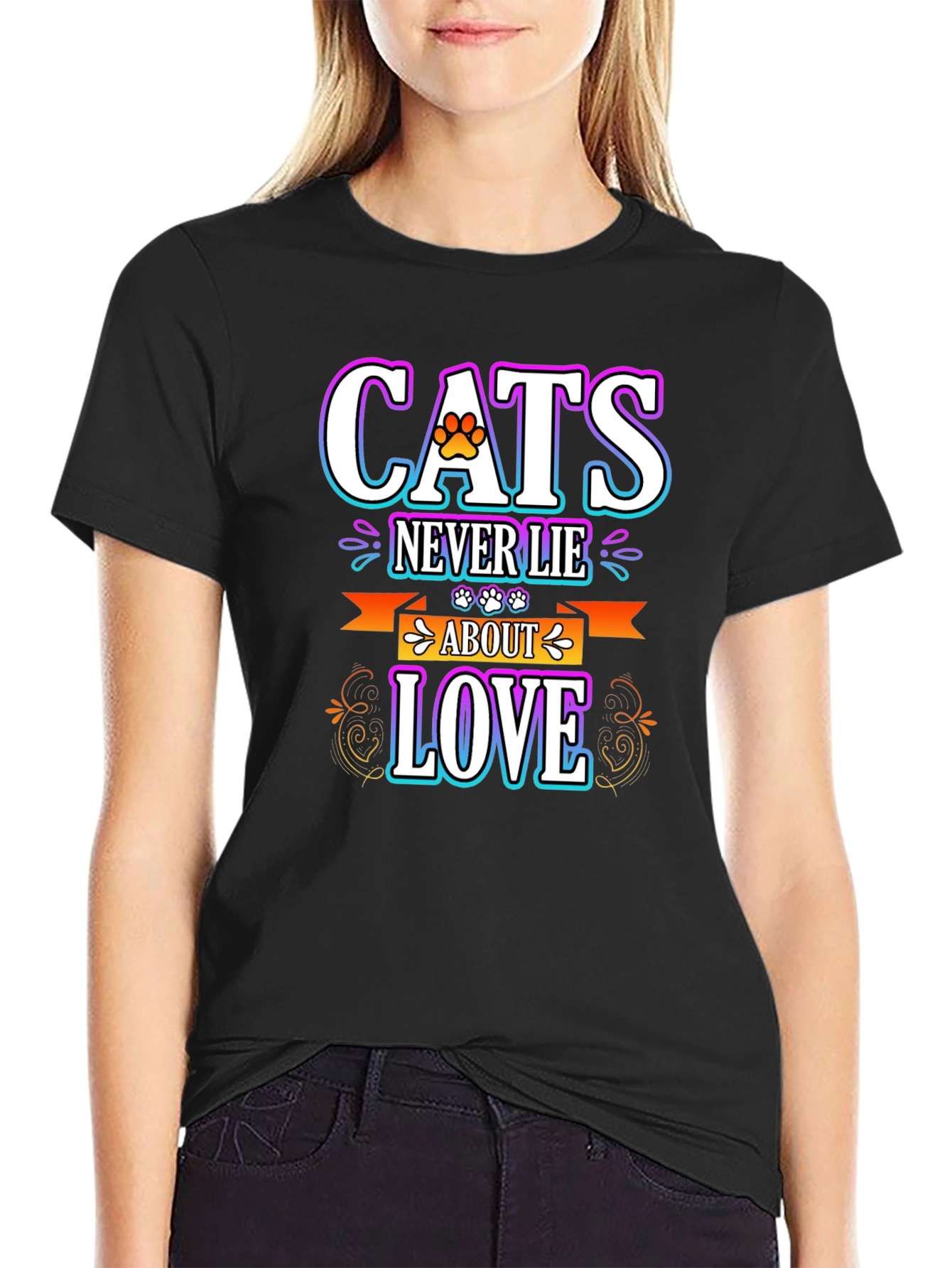 Cats Never Lie About Love Black T-Shirt