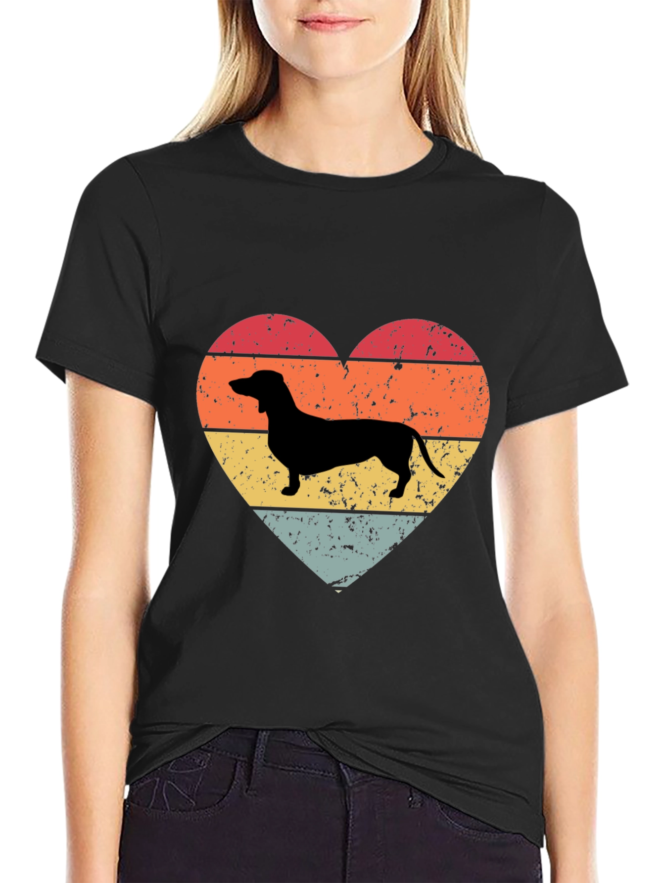 Retro Dachshund Heart T-Shirt