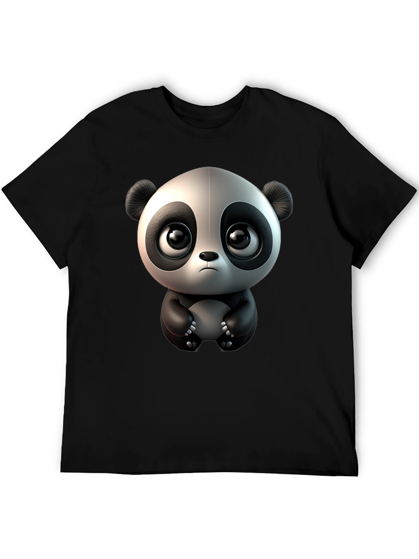 Cute Cartoon Panda Black T-Shirt