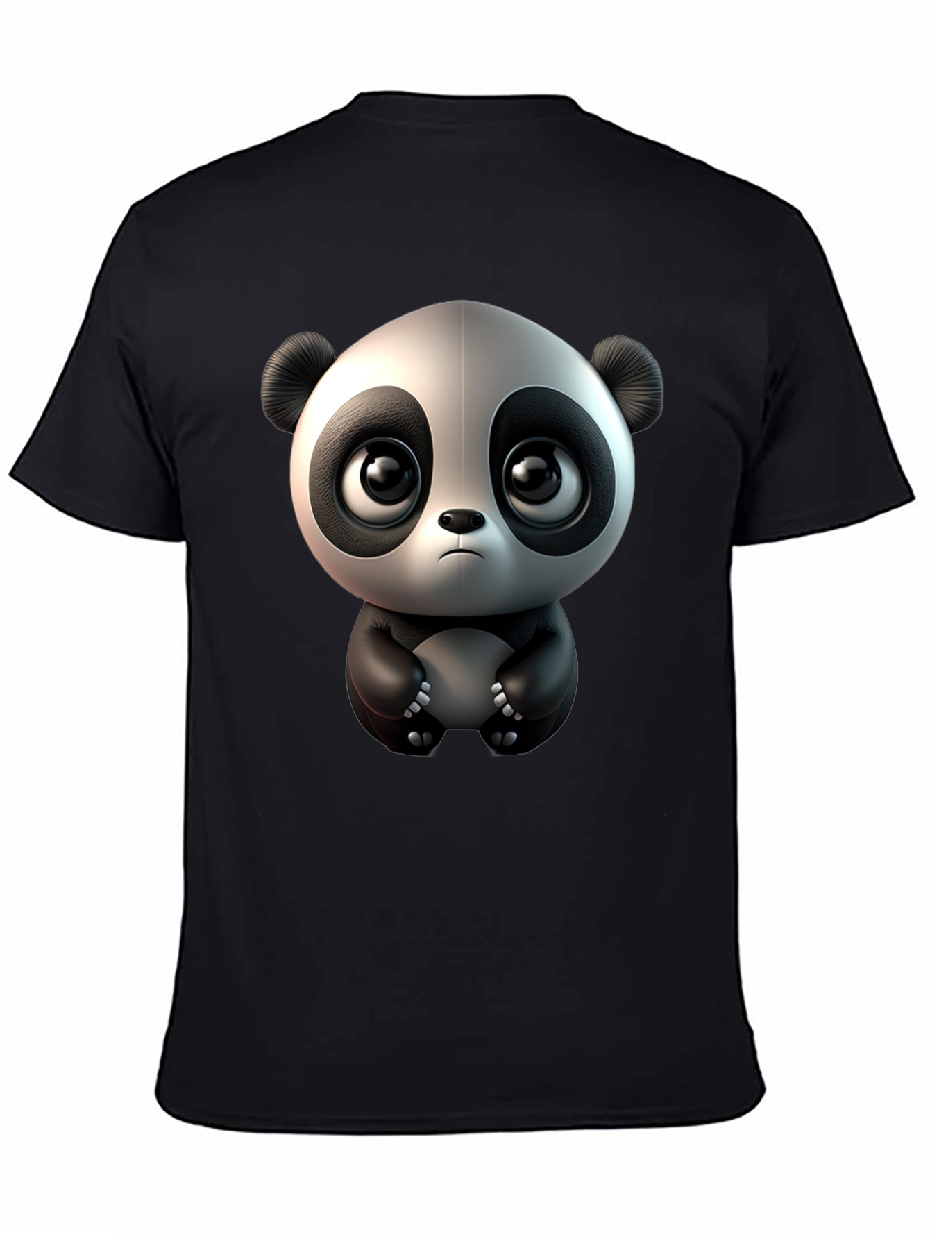 Cute Cartoon Panda Black T-Shirt