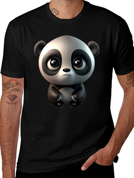 Cute Cartoon Panda Black T-Shirt
