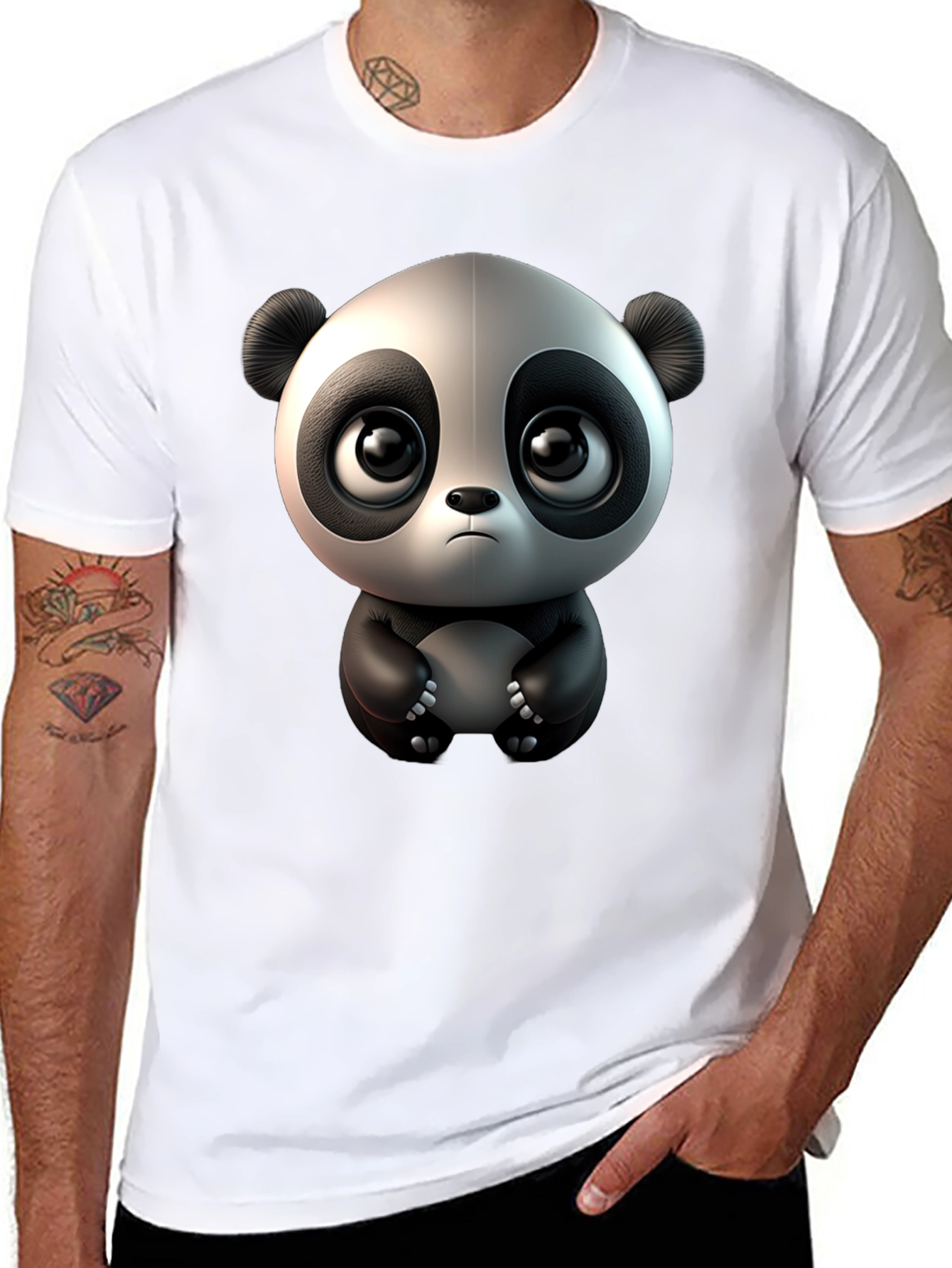 Cute Cartoon Panda Black T-Shirt