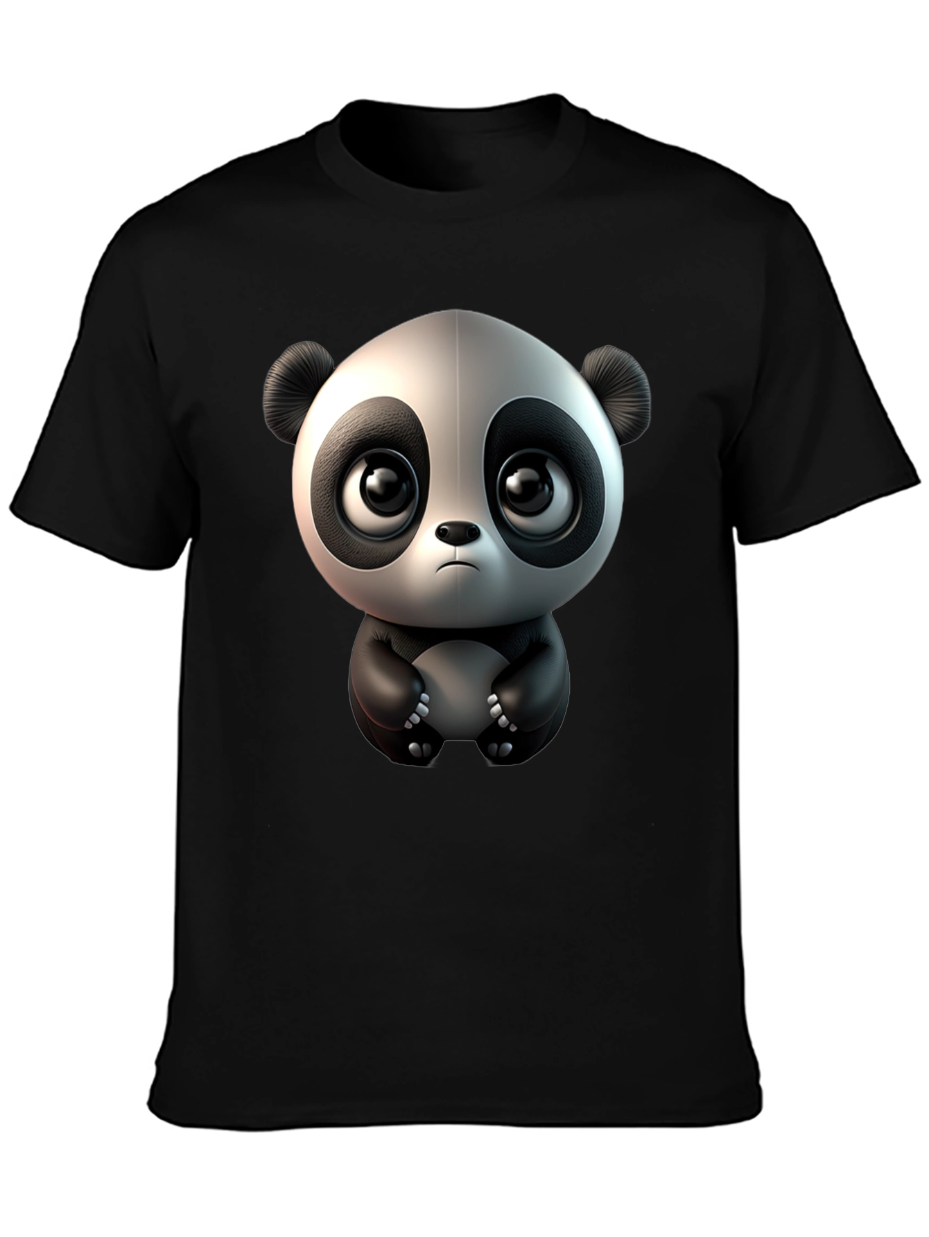 Cute Cartoon Panda Black T-Shirt