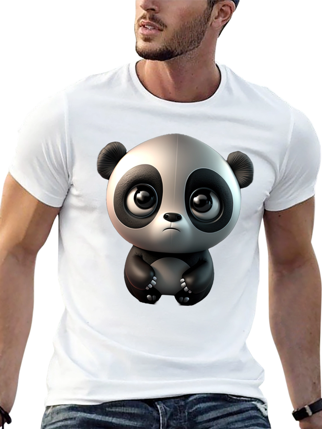 Cute Cartoon Panda Black T-Shirt