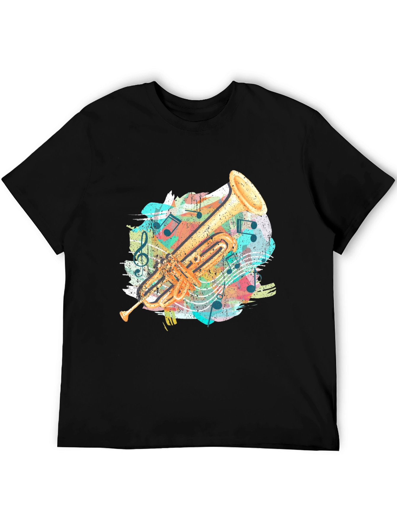 Trumpet Music Notes Graphic Tee - Black Cotton Shirt