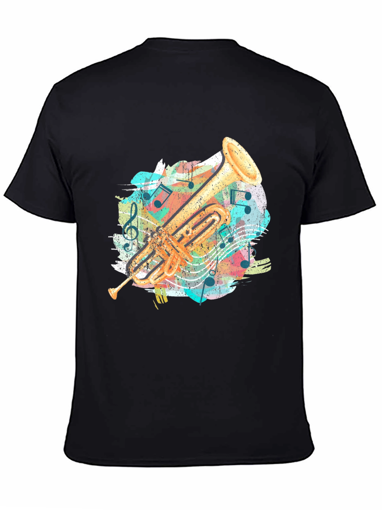 Trumpet Music Notes Graphic Tee - Black Cotton Shirt