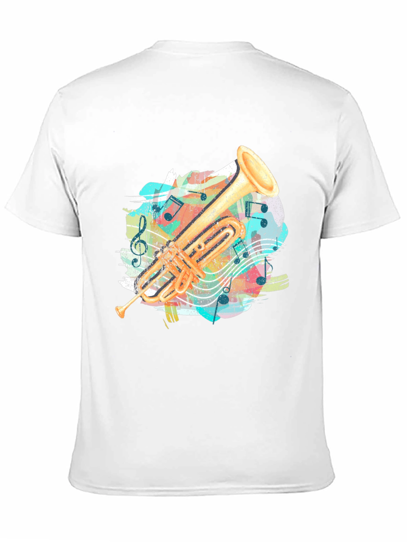 Trumpet Music Notes Graphic Tee - Black Cotton Shirt