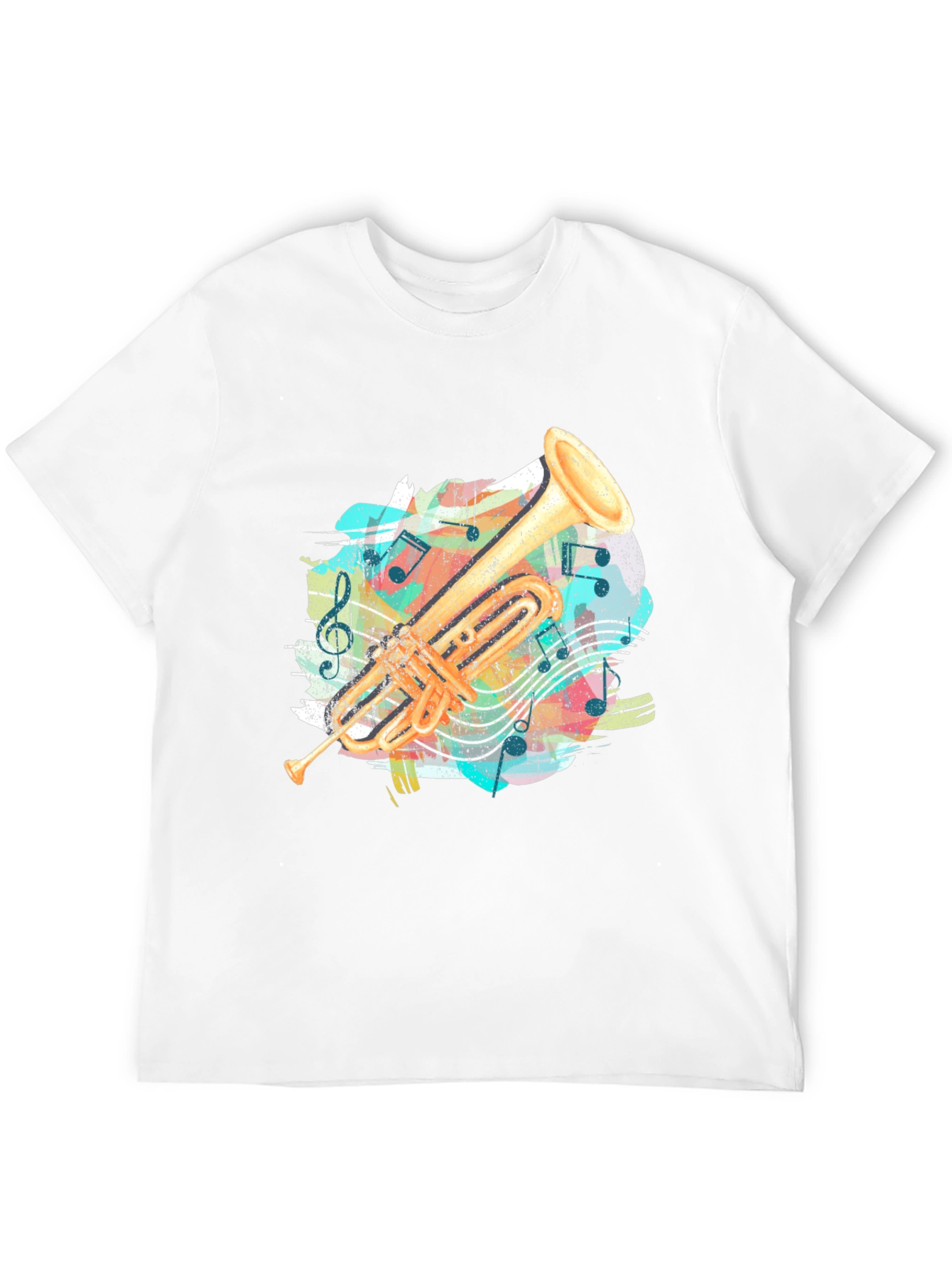 Trumpet Music Notes Graphic Tee - Black Cotton Shirt