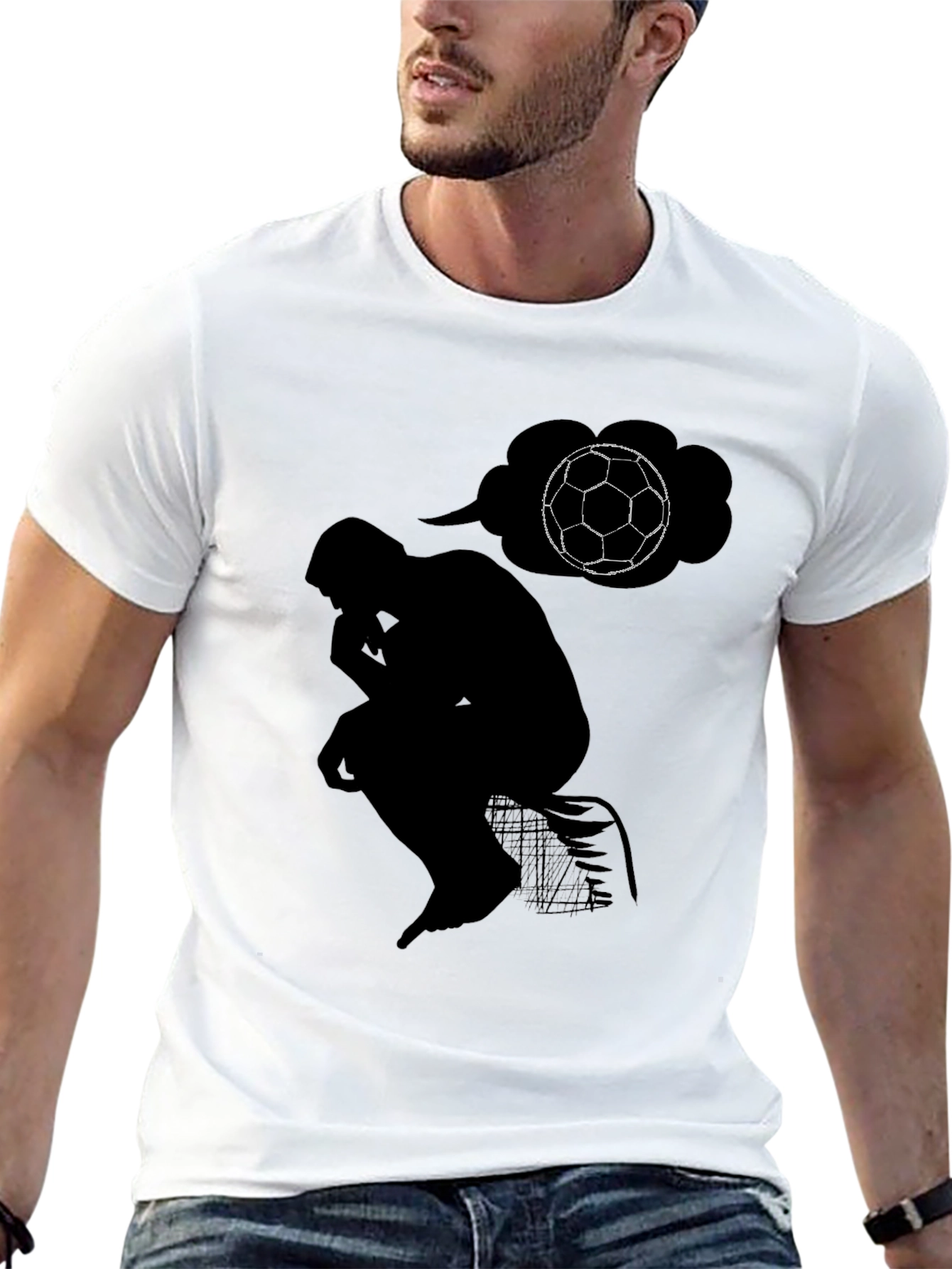 The Thinker Soccer T-Shirt - Black Cotton Tee