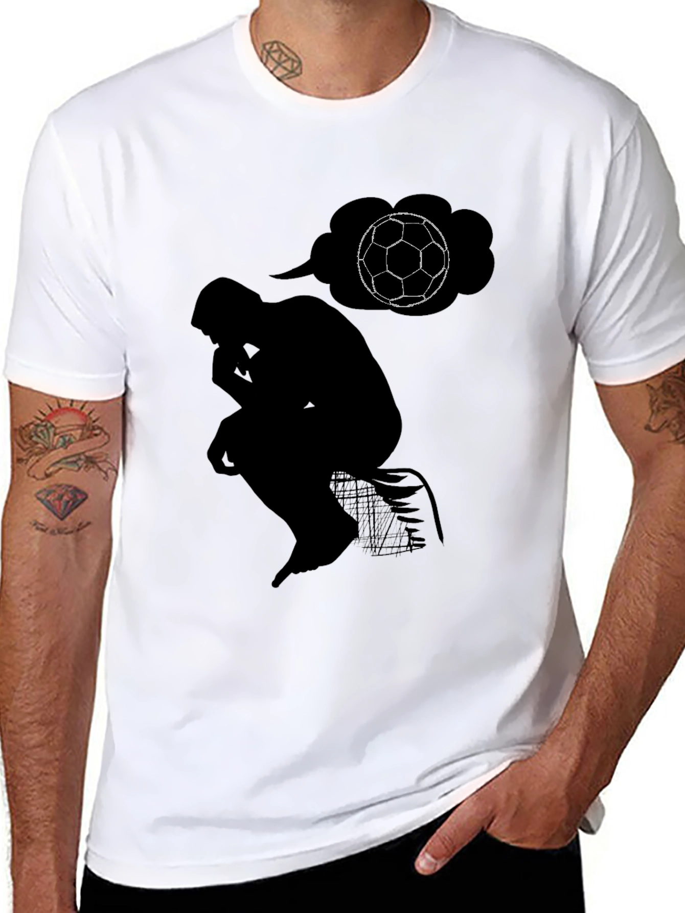 The Thinker Soccer T-Shirt - Black Cotton Tee