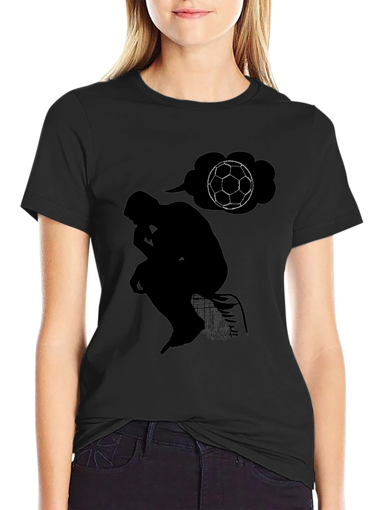 The Thinker Soccer T-Shirt - Black Cotton Tee